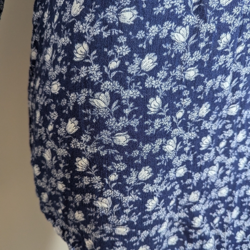 Denim & Supply Ralph Lauren Navy Floral Blouse XS Boho Tunic Top Long Sleeve Vis - Picture 4 of 8